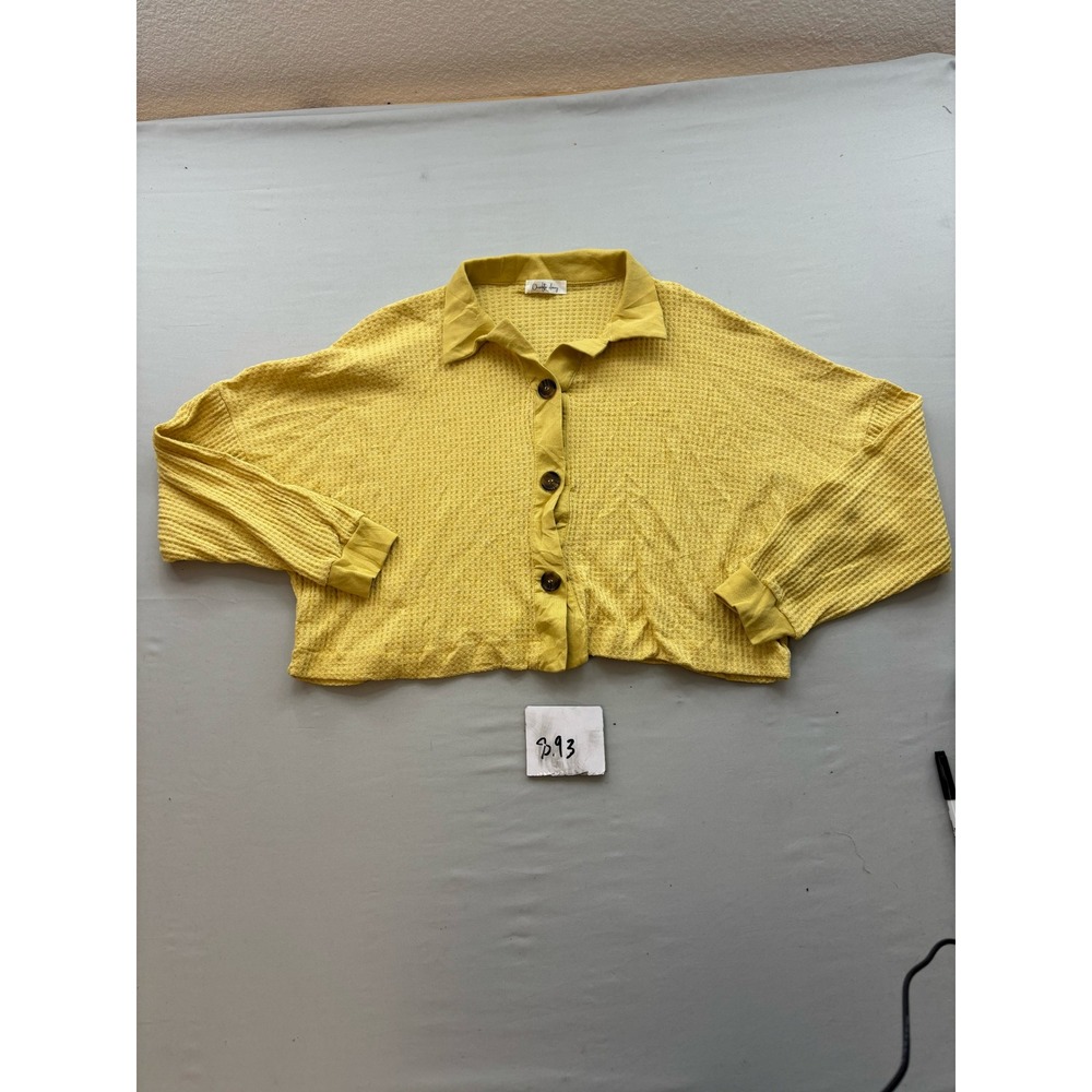 Charlotte Avery Yellow Waffle Knit Cropped Button Up Cardigan Top
